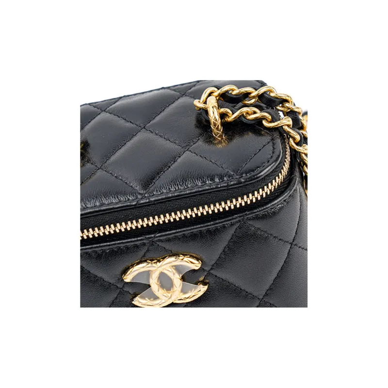 CHANEL 23C Early Spring Lambskin Makeup Bag, Shoulder Bag, Crossbody Bag Women's Black-5