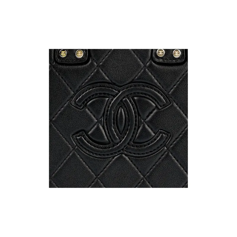 CHANEL Cow Leather Makeup Bag Briefcase Handbag Trumpets Women's Black-4