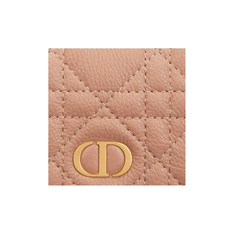 DIOR Caro Soft Calfskin Card Holder, Wallet Extra Small Women's Nude Pink-4