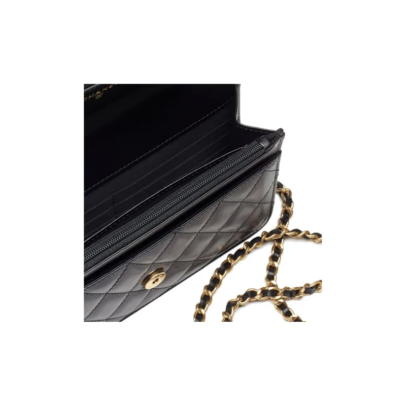 CHANEL Sheepskin And Gold Metal Kelly Handbag, Shoulder Bag, Crossbody Bag, Wallet Women's Black-3