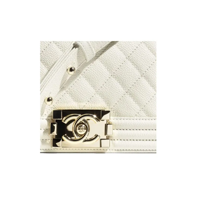 CHANEL Leboy Grain Embossed Calfskin Metal Handbag, Shoulder Bag, Crossbody Bag Trumpets Women's White-3