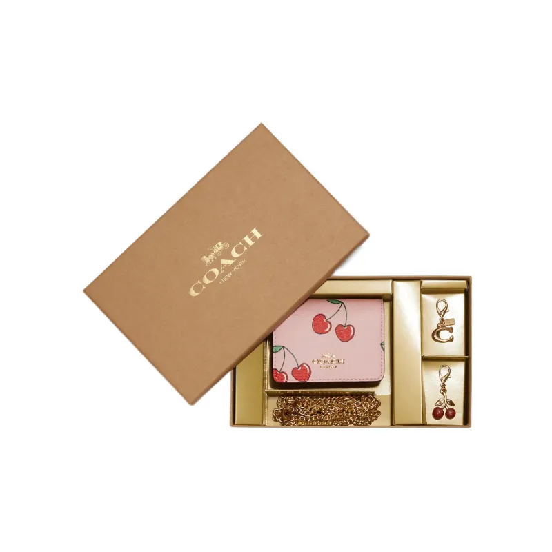 COACH Boxed Coated Canvas With Smooth Leather Card Holder Wallet Regular Women's Pink Multicolor Monogram-3