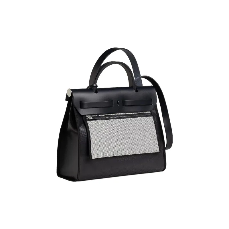 HERMES Herbag Zip Berline Waterproof Canvas With Hunter Calfskin Handbags Shoulder Bag Crossbody Bag Women's Black-2