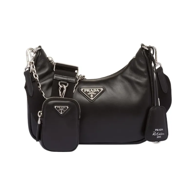PRADA Padded Nappa Leather Re Edition Shoulder Bag Black-0