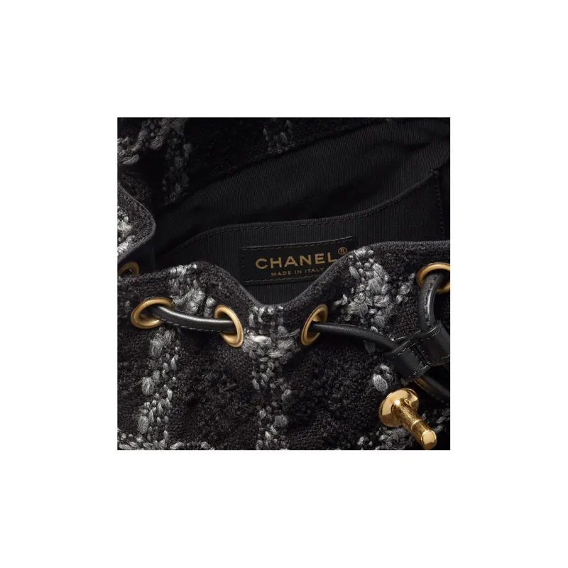 CHANEL 22K Autumn And Winter Wool Twill Soft Woolen Backpack Trumpets Women's Black-3