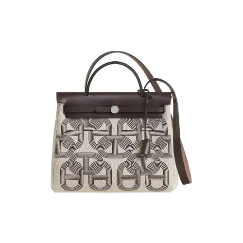 HERMES Herbag H Plume Canvas Portable One Shoulder Canvas Bag Crossbody Bag Regular Women's Ebony