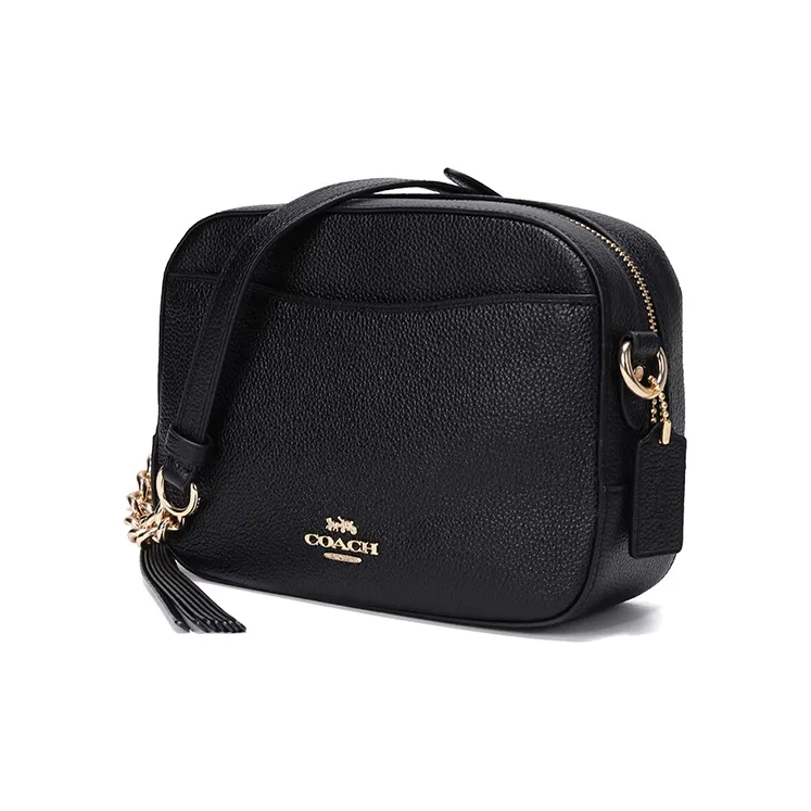 COACH Camera Leather Shoulder Bag, Camera Bag, Crossbody Bag Women's Pure Black-1