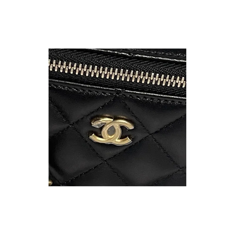 CHANEL Little Golden Ball Sheepskin Clutch, Long Box Bag, Shoulder Bag, Crossbody Bag, Includes Mirror Women's Black-5