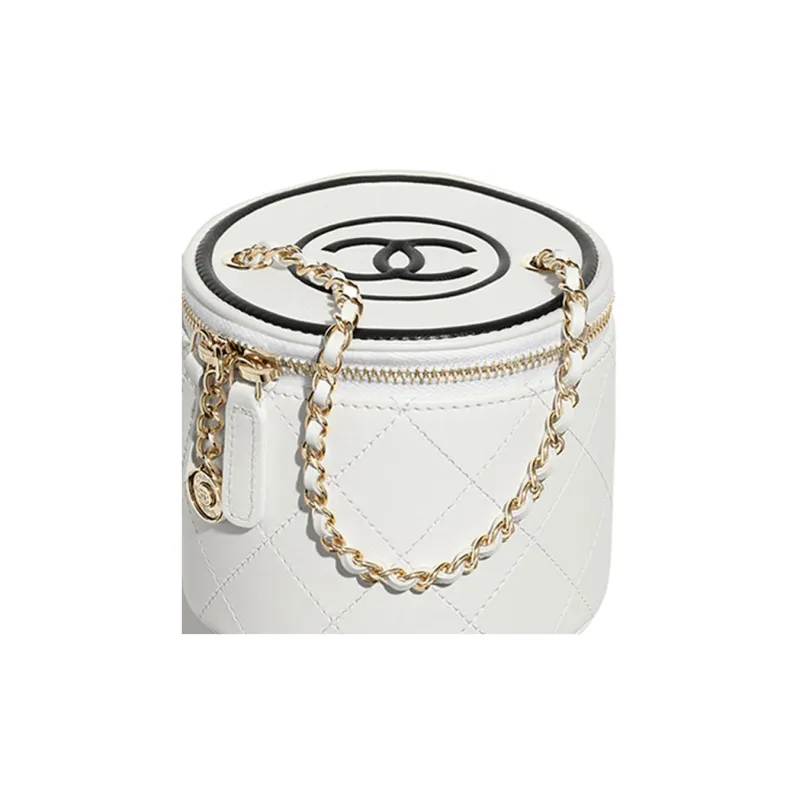CHANEL Lambskin Cylinder Bag, One Shoulder Handbag Women's White-4