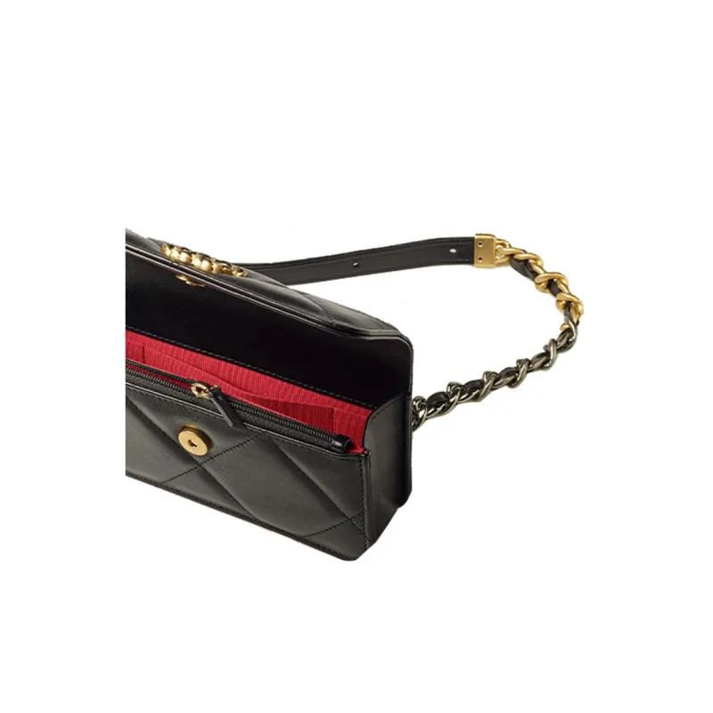 CHANEL 19Bag Sheepskin Fanny Pack, Shoulder Bag, Cell Phone Pouch, Crossbody Bag Women's Black-3