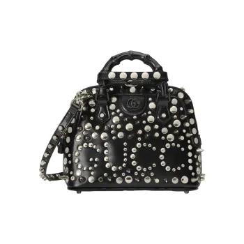GUCCI Diana Leather Tote Bag Shopping Bag Shoulder Bag Crossbody Bag Handbag Mini Women's Black