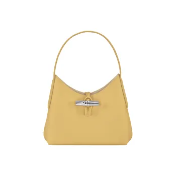 LONGCHAMP Roseau Cow Leather Shoulder Bag, Handbag, Shoulder Bag Women's Pink Yellow