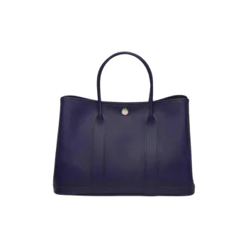 HERMES Garden Party Negonda Calfskin Handbag Women's 2Z Bleu Nuit Midnight Blue