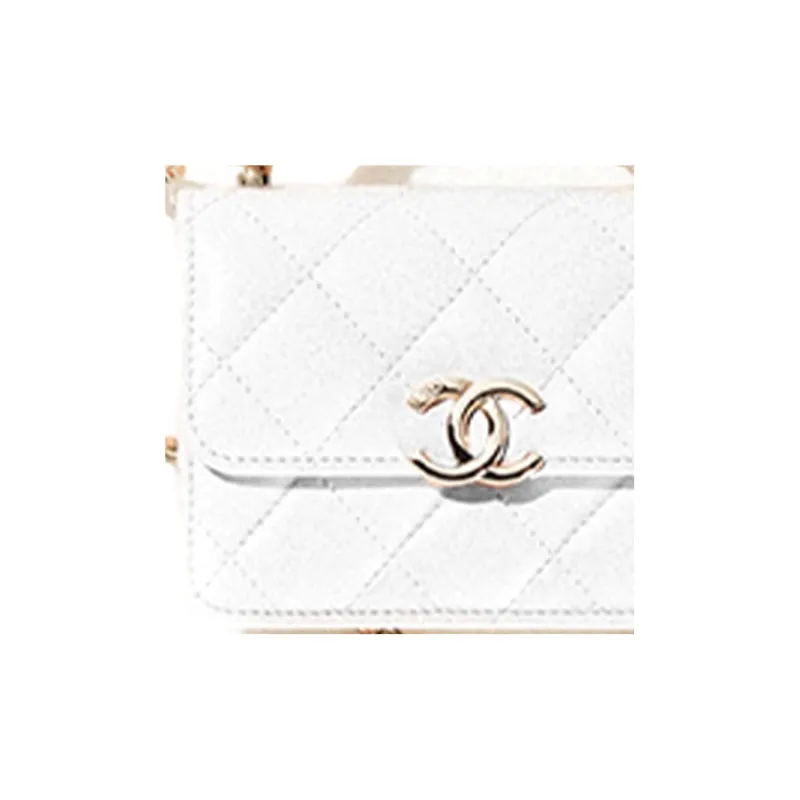 CHANEL 22SS Grain Embossed Sheepskin Small Square Bag, Handbag, Shoulder Bag, Crossbody Bag Mini Women's White-3