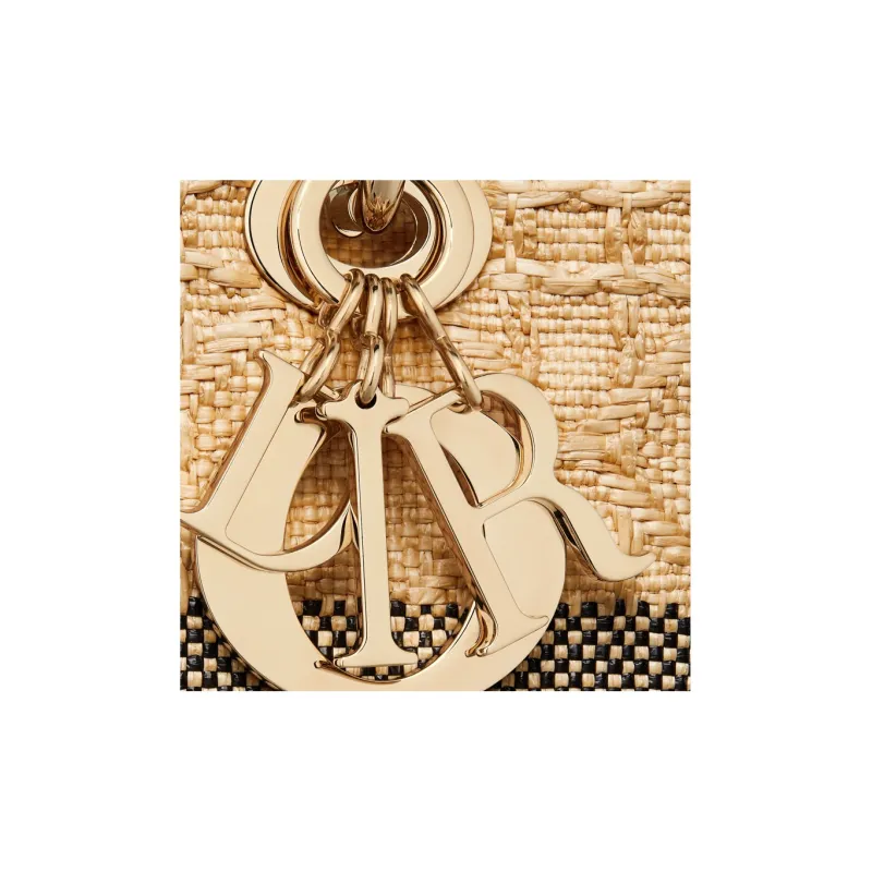 DIOR Lady D-Lite Raffia Shoulder Bag Crossbody Bag Handbag Medium Size Women's Brown-5