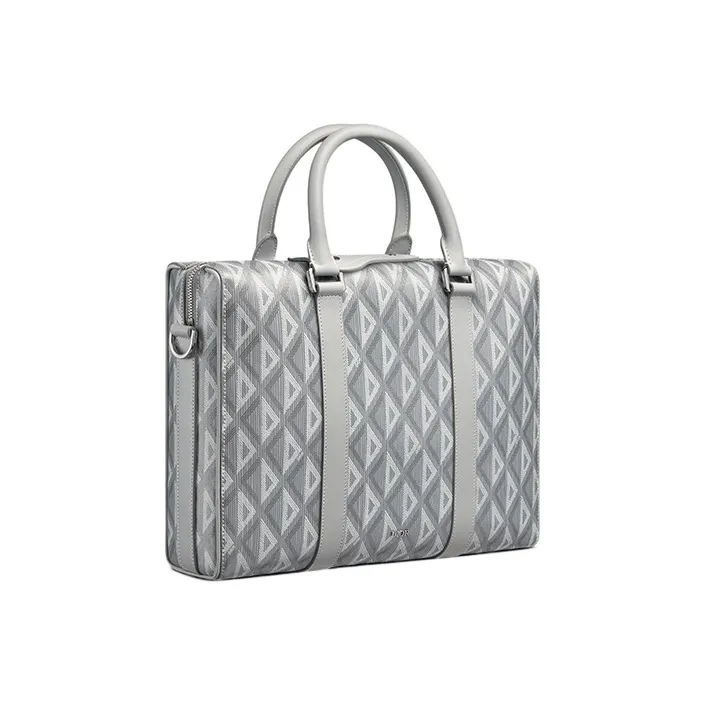 DIOR Lingot Canvas With Leather Detail Briefcase, Shoulder Bag, Crossbody Bag, Handbag Men's Gray-1