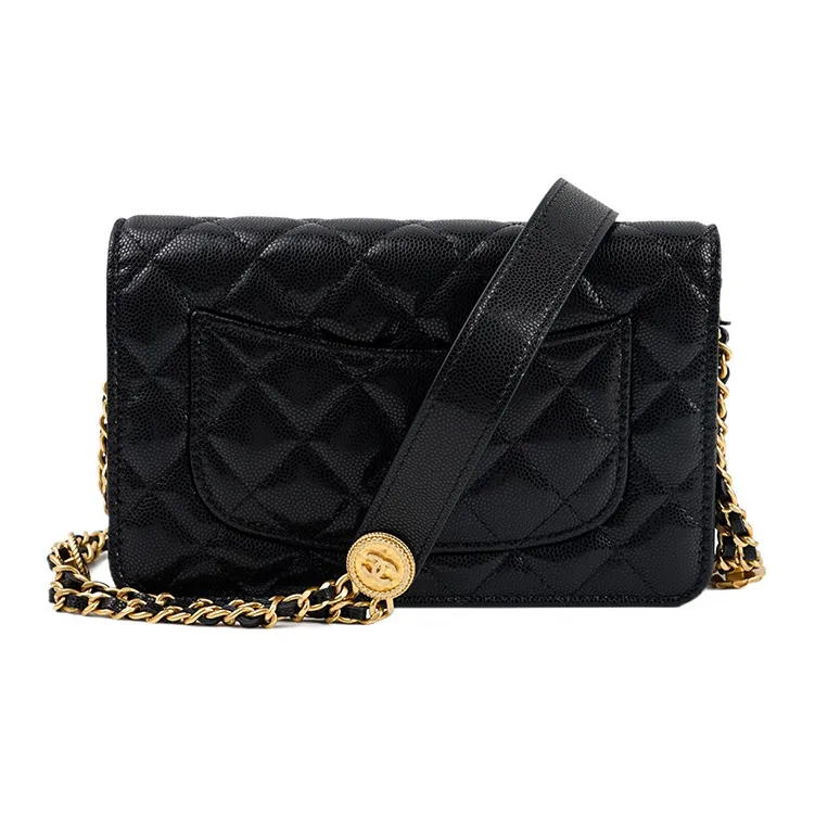 CHANEL Gold Coin Chain Black Wallet On Chain Black-2