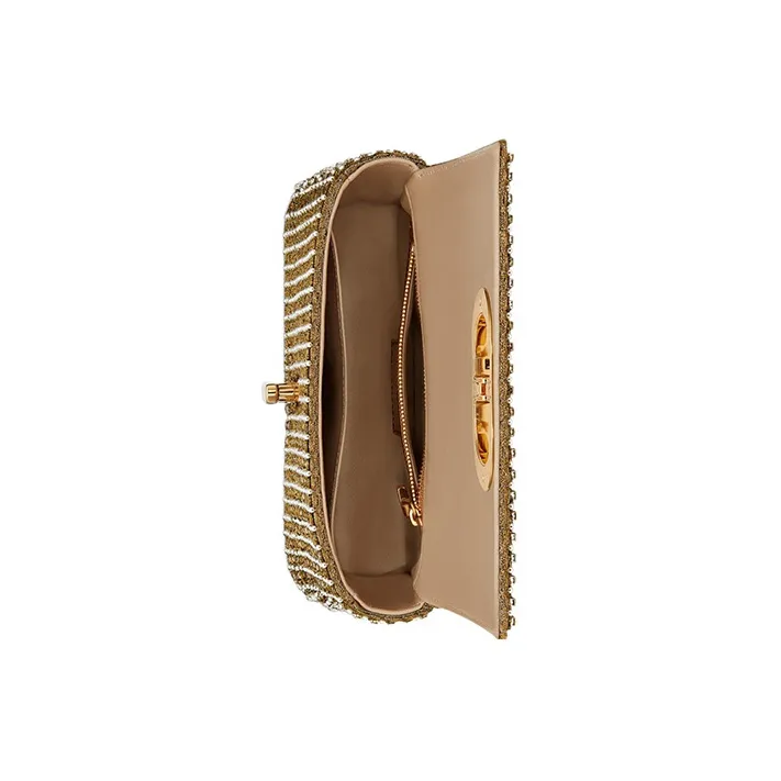 DIOR Caro Embroidered With Rhinestones One Shoulder Handbags Small Size Women's Gold-4