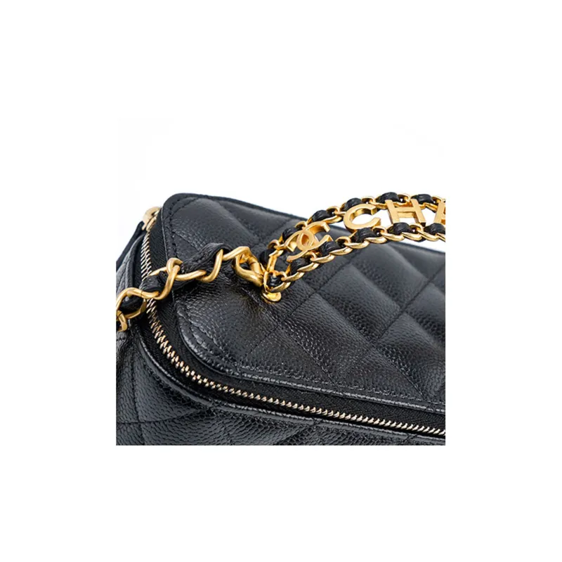 CHANEL Grain Embossed Caviar Calfskin Box Bag Handbag Regular Women's Black-5