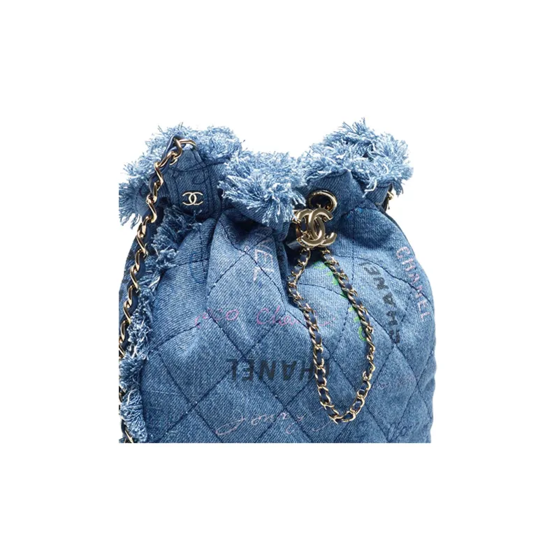 CHANEL Print Bucket Bag, Shoulder Bag Women's Blue-4