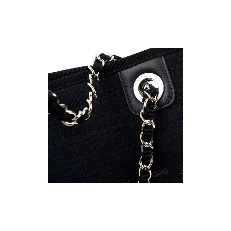 CHANEL Cotton With Canvas And Leather Tote Bag, Shopping Bag, Shoulder Bag, Handbag Women's Black-4