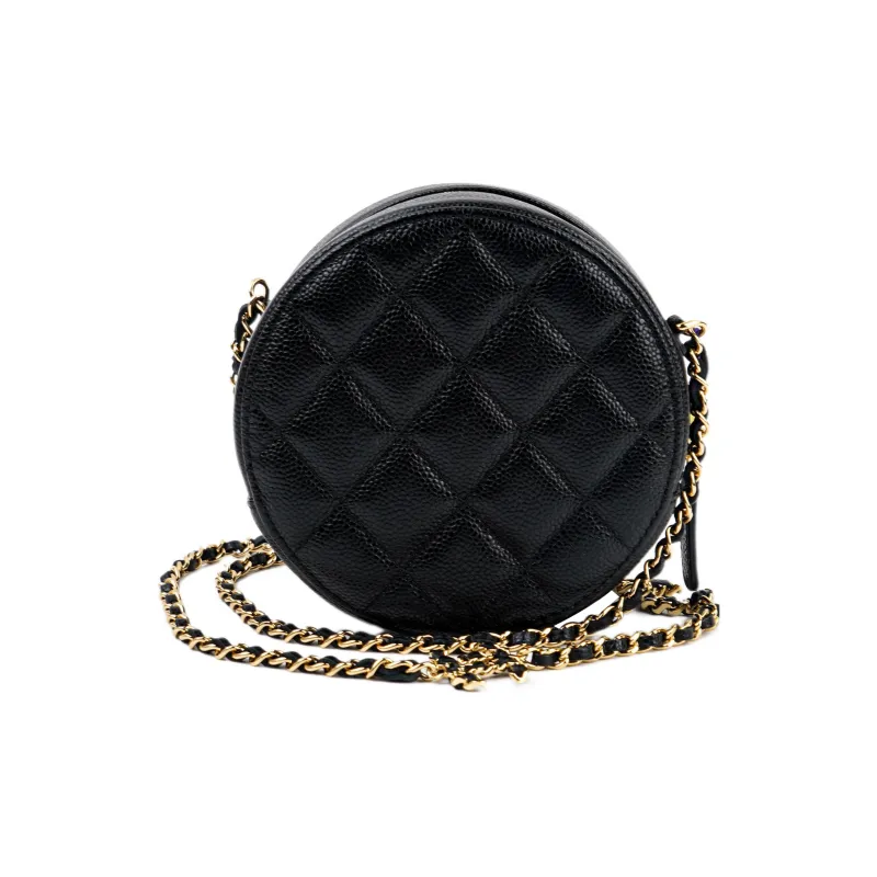 CHANEL Leather With Caviar Cow Leather Small Round Bag, Chain Bag, Shoulder Bag, Crossbody Bag Women's Black-2