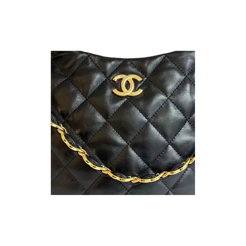CHANEL 22K Autumn And Winter Sheepskin Hobo Bag, Shoulder Bag, Handbag Tubas Women's Black-1