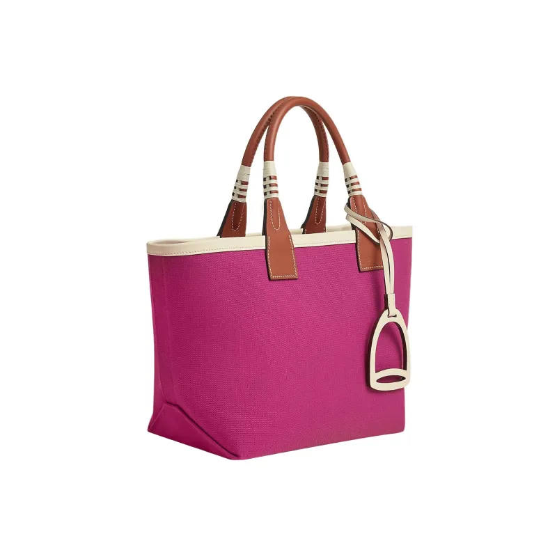HERMES Canvas With Swift Calfskin Canvas Bag Handbags Women's Purple Rose/Copper Red/Cream White-1