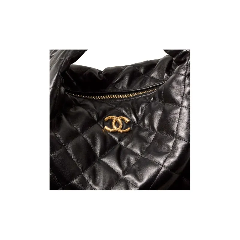 CHANEL 22BFW Sheepskin & Metal Hippie Bag, Shoulder Bag, Crossbody Bag Extra Large Women's Black-4