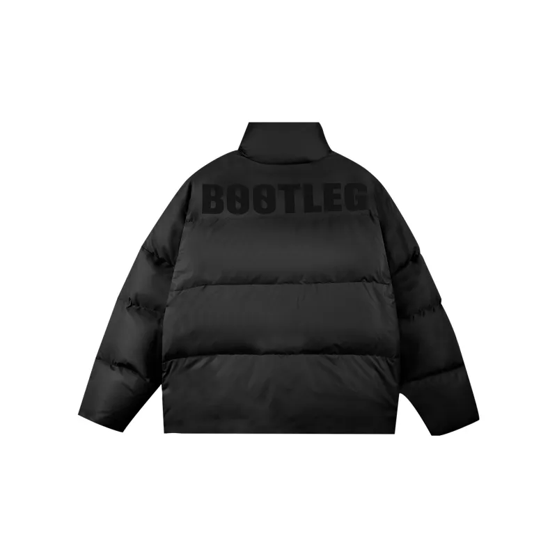 BTW Letter Solid Color Stand Collar Without Hood Fitted Down Jacket Unisex-1