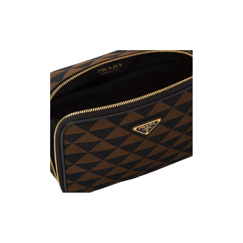 PRADA Symbole Fabric With Leather Shoulder Bag Crossbody Bag Men's Black/Umber-3