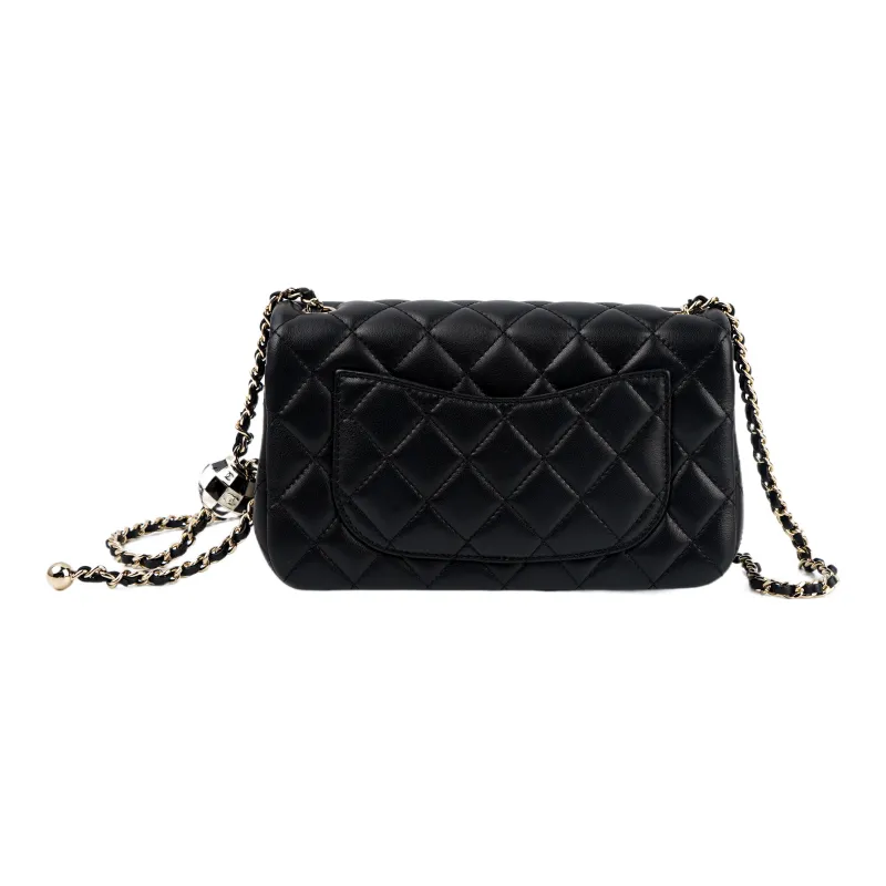 CHANEL Classic Flap CF23C Early Spring Sheepskin Shoulder Bag, Crossbody Bag Women's Black-2