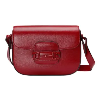 GUCCI Horsebit 1955 Leather Crossbody Bag Shoulder Bag Women's Red