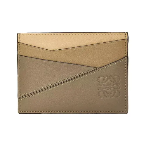 LOEWE Puzzle Classic Cow Leather Card Holder Women's Earth Green/Cream