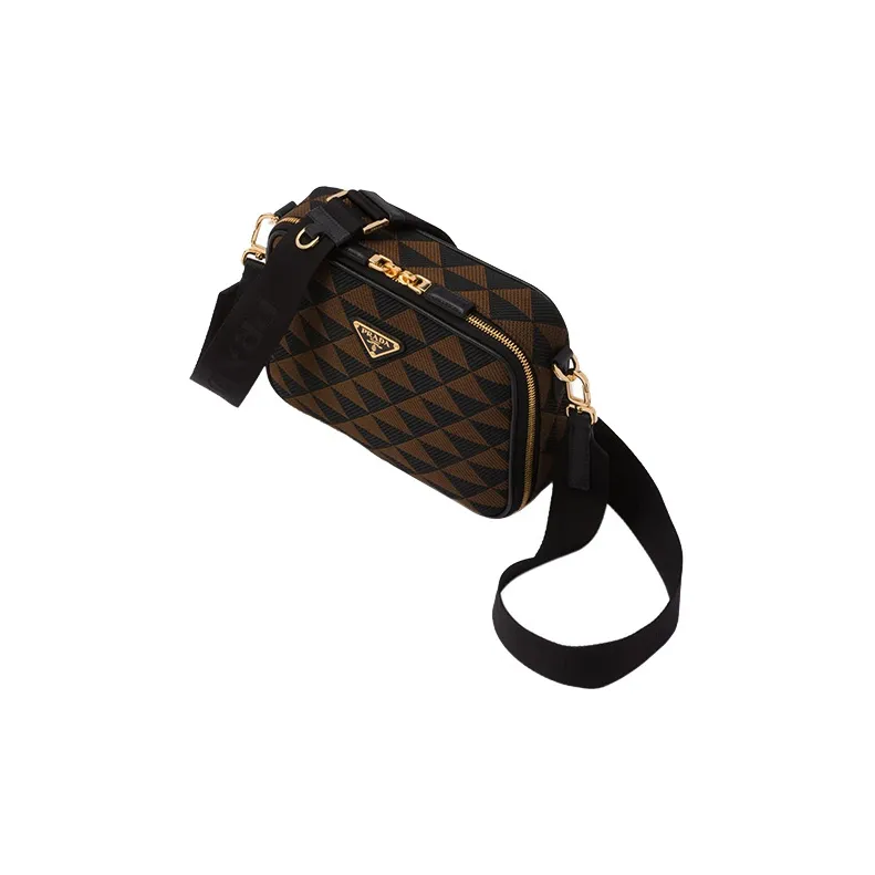 PRADA Symbole Fabric With Leather Shoulder Bag Crossbody Bag Men's Black/Umber-2
