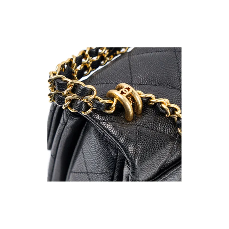 CHANEL 22K Autumn And Winter Litchi Cow Leather Crossbody Bag, Shoulder Bag Women's Black-5
