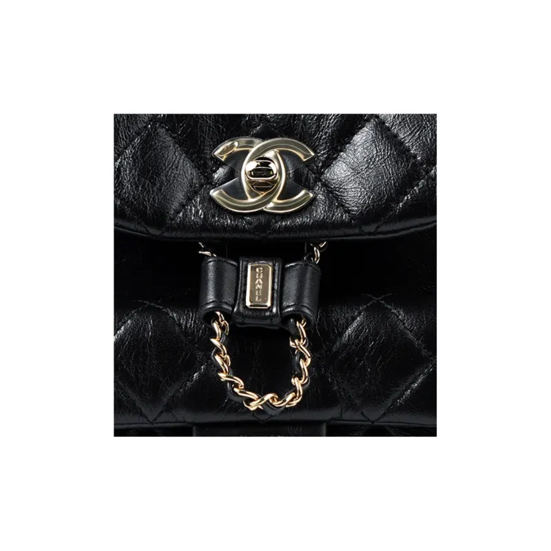 CHANEL Cow Leather Backpack Trumpets Women's Black-3