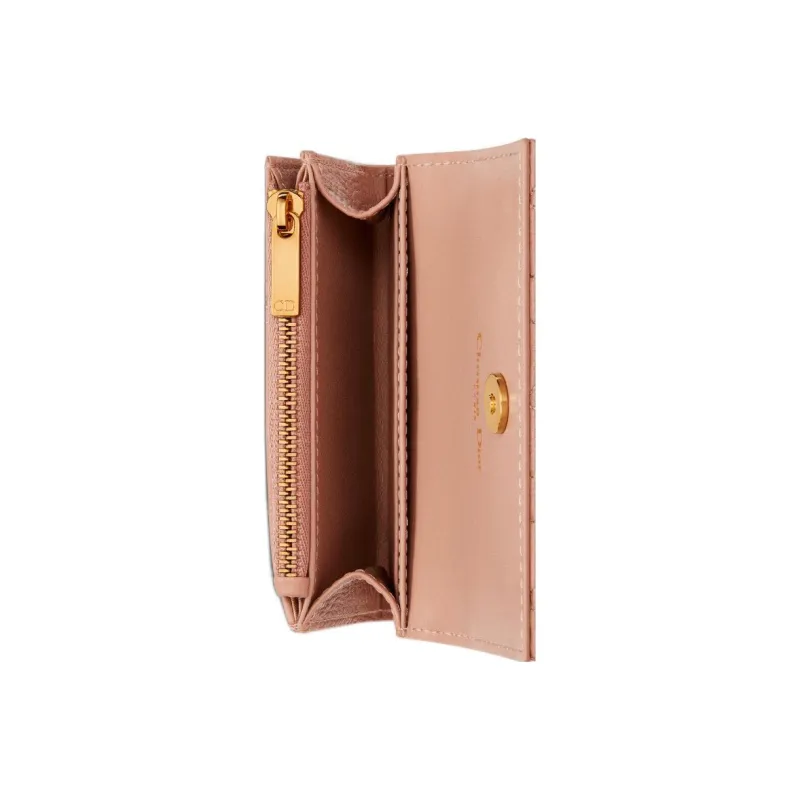 DIOR Caro Soft Calfskin Card Holder, Wallet Extra Small Women's Nude Pink-3