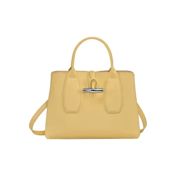 LONGCHAMP Roseau Cow Leather Big Bag, Shoulder Bag, Crossbody Bag, Handbag Medium Size Women's Pink Yellow