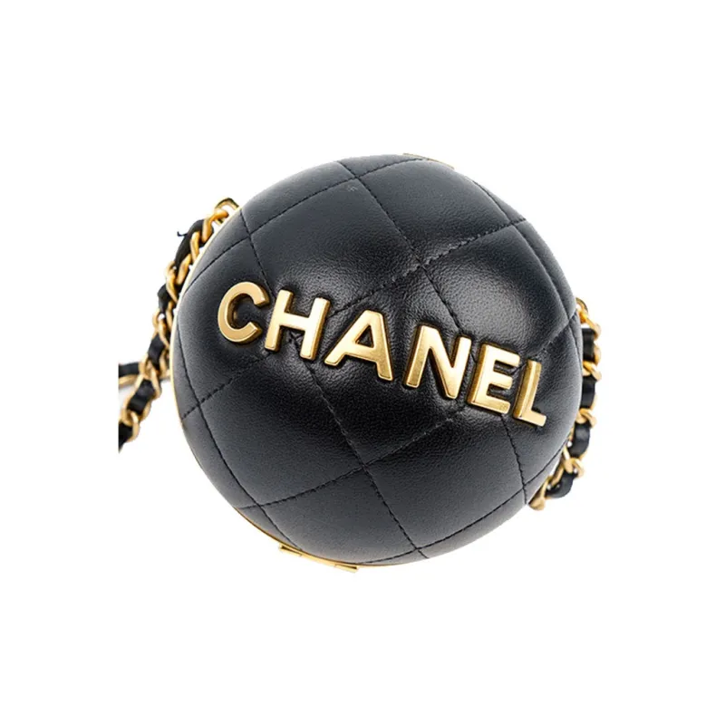 CHANEL 22A Early Autumn Sheepskin Evening Bag, Round Ball Bag, Handbag, Shoulder Bag, Crossbody Bag Women's Black-3