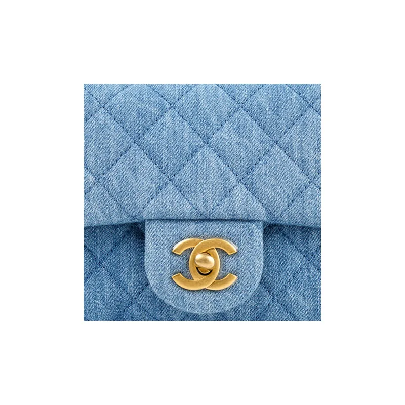 CHANEL 22C Early Spring Small Gold Ball Denim Shoulder Bag, Crossbody Bag Women's Denim Blue-4