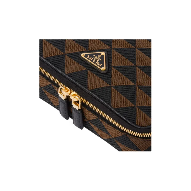 PRADA Symbole Fabric With Leather Shoulder Bag Crossbody Bag Men's Black/Umber-5