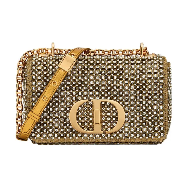 DIOR Caro Embroidered With Rhinestones One Shoulder Handbags Small Size Women's Gold-0