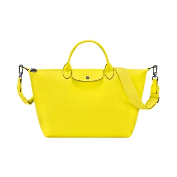 LONGCHAMP Le Pliage Cow Leather Shoulder Bag Crossbody Bag Handbag Large Size Women's Lemon Yellow