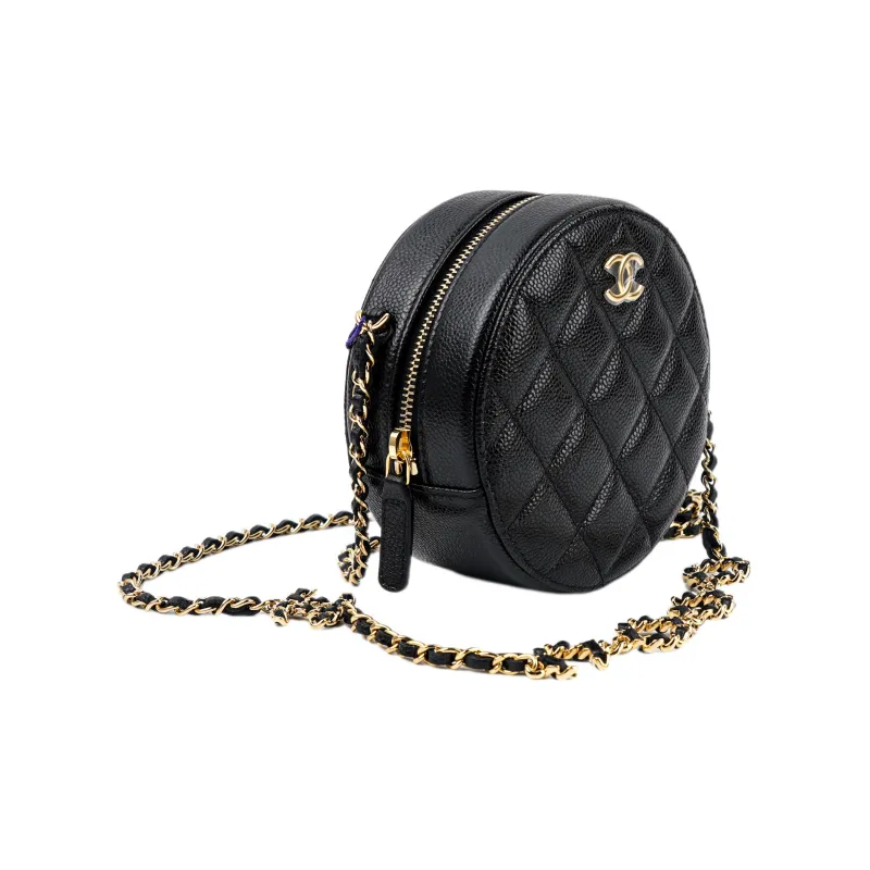 CHANEL Leather With Caviar Cow Leather Small Round Bag, Chain Bag, Shoulder Bag, Crossbody Bag Women's Black-1