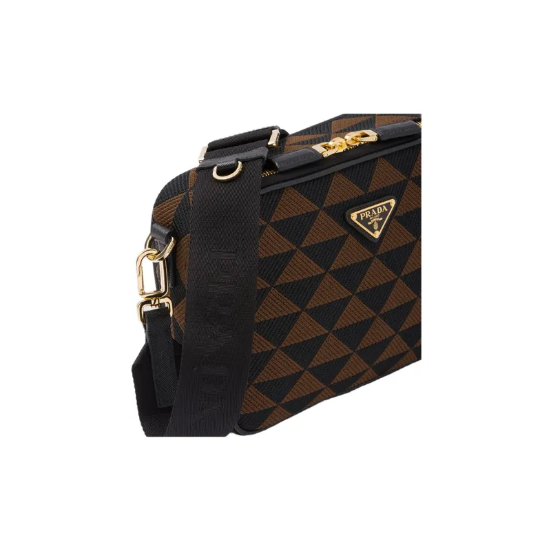 PRADA Symbole Fabric With Leather Shoulder Bag Crossbody Bag Men's Black/Umber-4