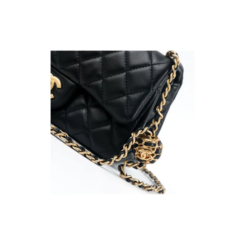 CHANEL Classic Flap CF Small Gold Ball Sheepskin Chain Bag, Shoulder Bag, Crossbody Bag Mini Women's Black-4
