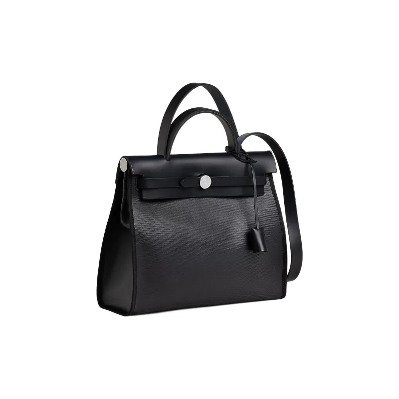 HERMES Herbag Zip Berline Waterproof Canvas With Hunter Calfskin Handbags Shoulder Bag Crossbody Bag Women's Black-1