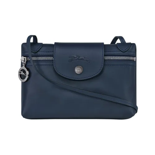 LONGCHAMP Le Pliage Cow Leather Shoulder Bag Crossbody Bag Women's Navy