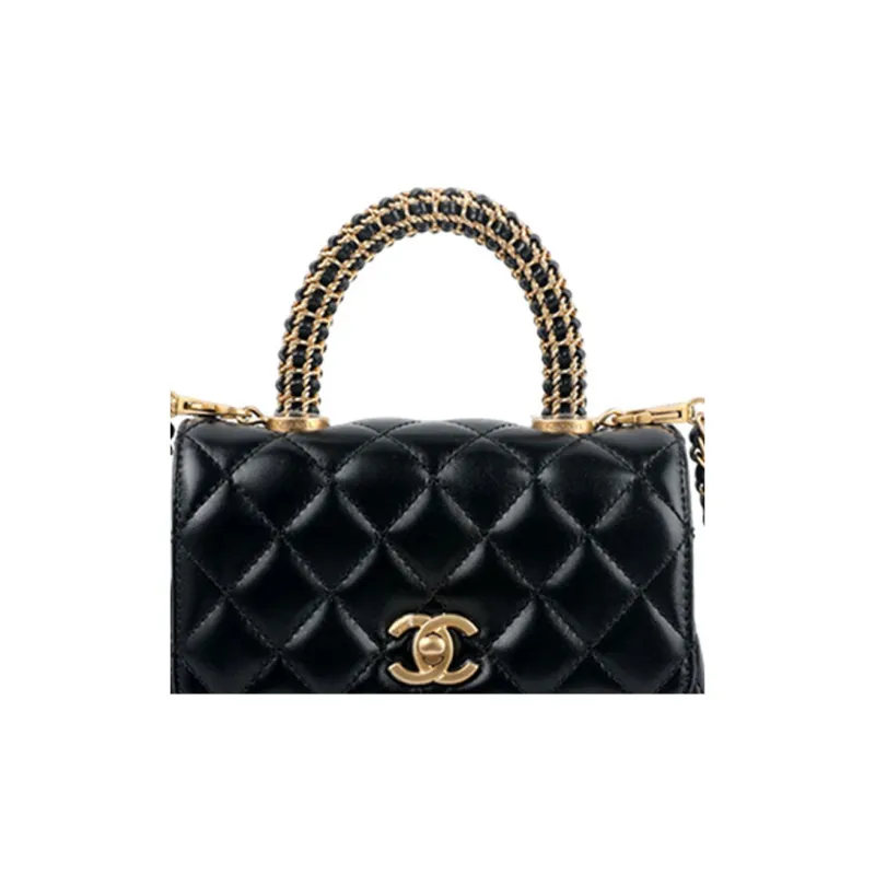 CHANEL Coco Handle Calfskin Flap Bag, Chain Bag, Shoulder Bag, Crossbody Bag, Handbag Women's Black-4